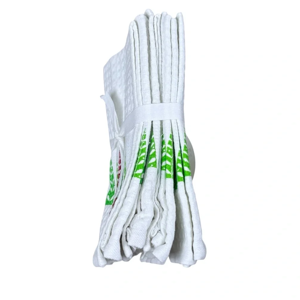 NWT Crate & Barrel Tannenbaum Holiday Christmas Tree Dishcloths  Towels White